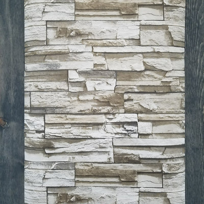 Rustic Lodge Stack Stone Brown 3D Peel and Stick Wallpaper