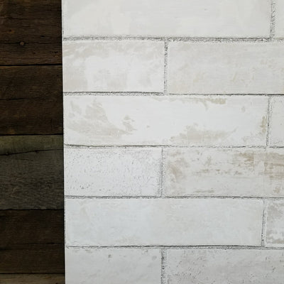 Pale Gray White-Washed Faux Brick Wallpaper