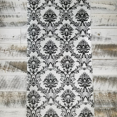 Modern Damask Black on Silver Wallpaper