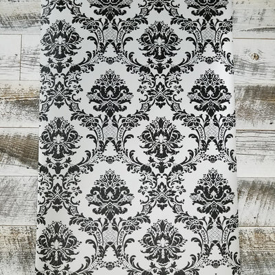 Modern Damask Black on Silver Wallpaper