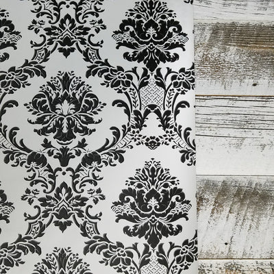 Modern Damask Black on Silver Wallpaper