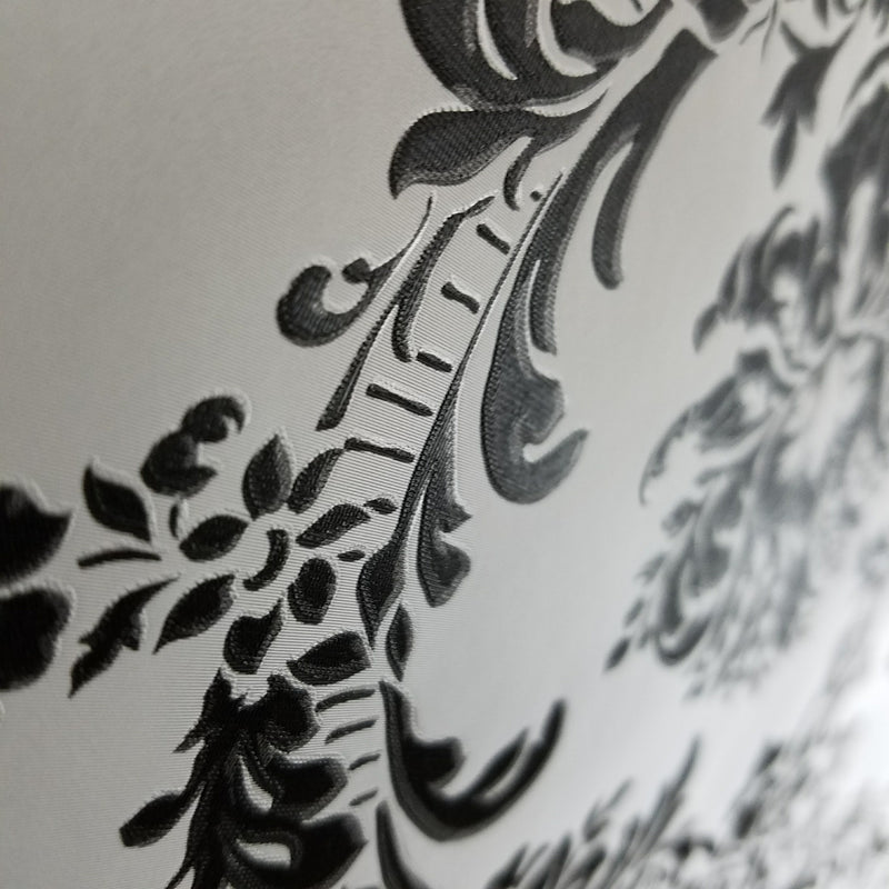 Modern Damask Black on Silver Wallpaper