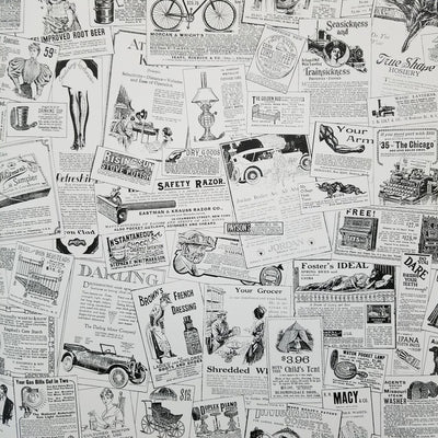 Black & White Nostalgic Vintage Ads Wallpaper