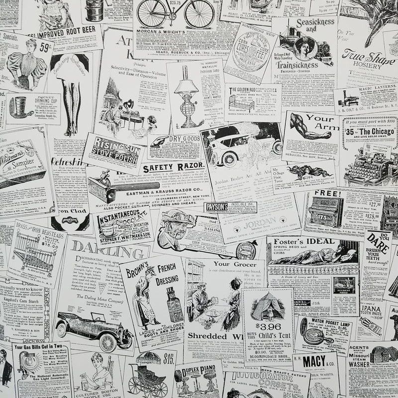 Black White Vintage Ads Wallpaper | BK32083 – D. Marie Interiors