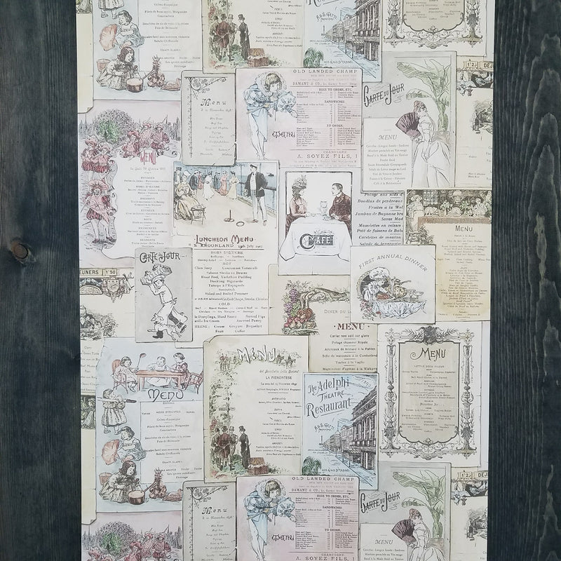 Norwall French & English Antique Bistro Menus Kitchen Wallpaper