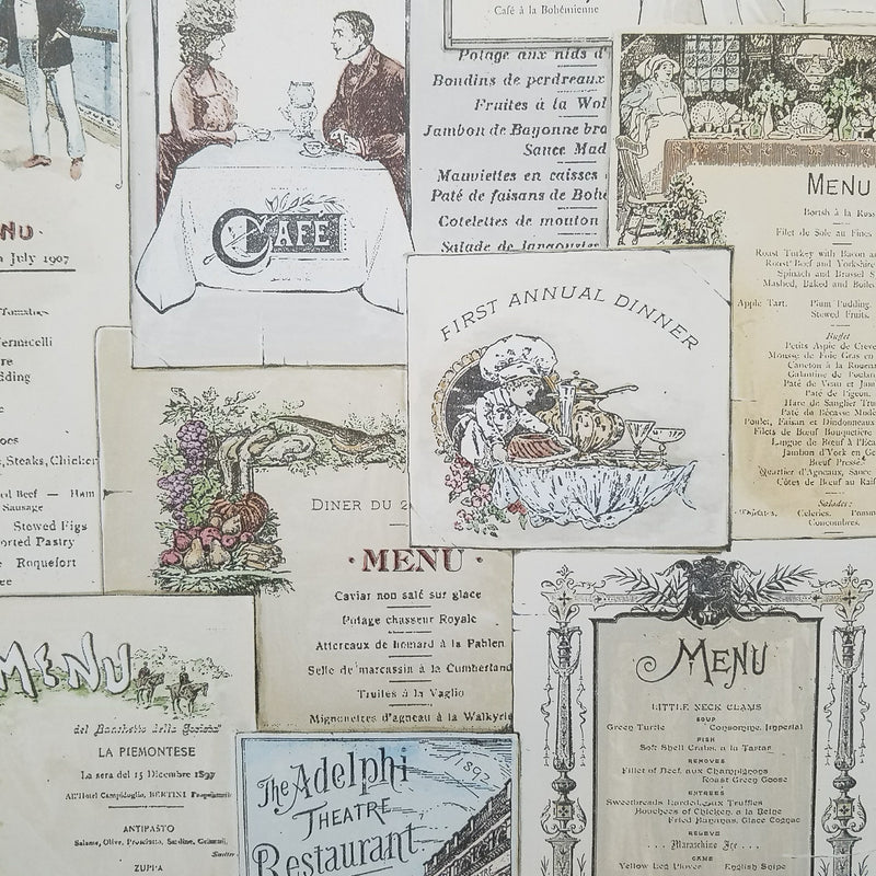 Norwall French & English Antique Bistro Menus Kitchen Wallpaper