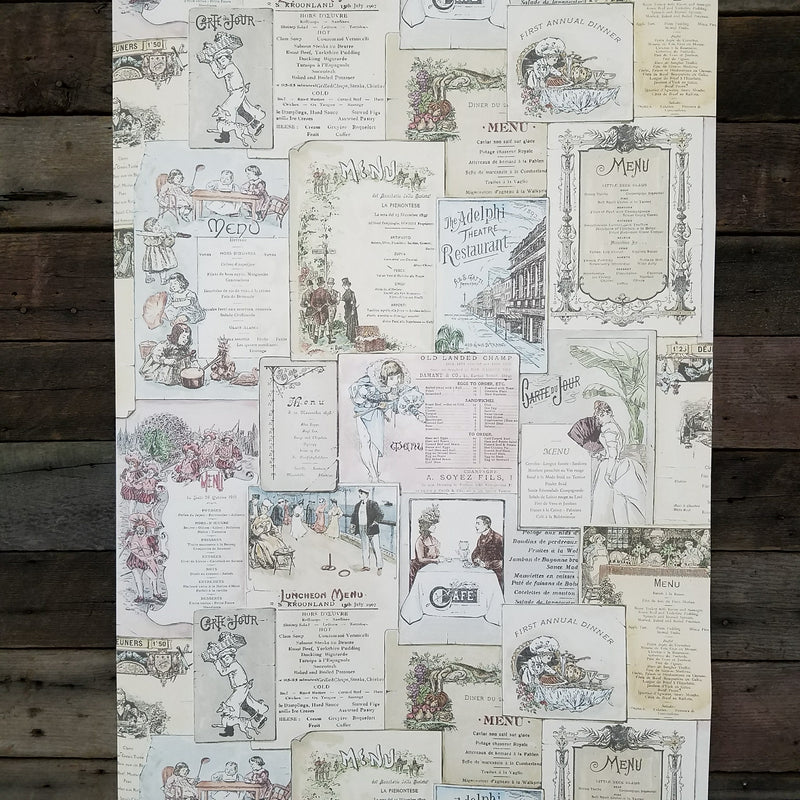 Norwall French & English Antique Bistro Menus Kitchen Wallpaper