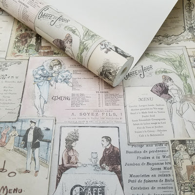 Norwall French & English Antique Bistro Menus Kitchen Wallpaper