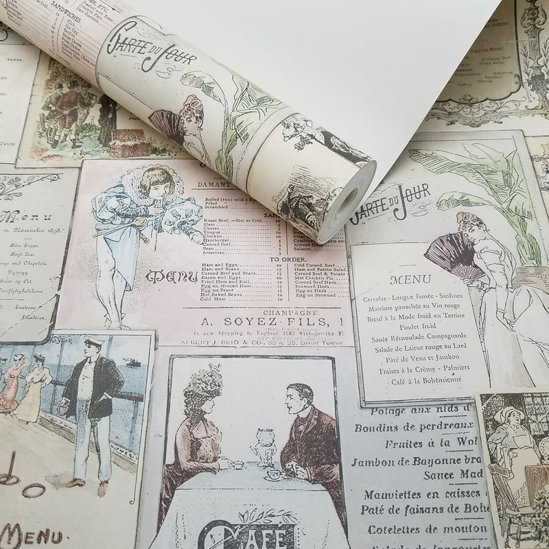 Norwall French & English Antique Bistro Menus Kitchen Wallpaper
