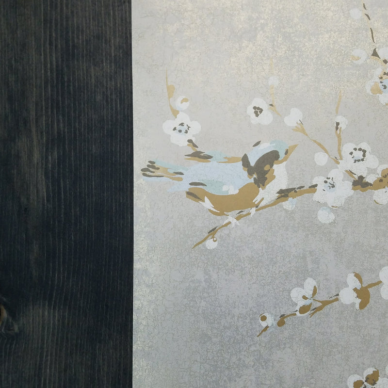 Birds and Blossoms on Silvery Gray Wallpaper