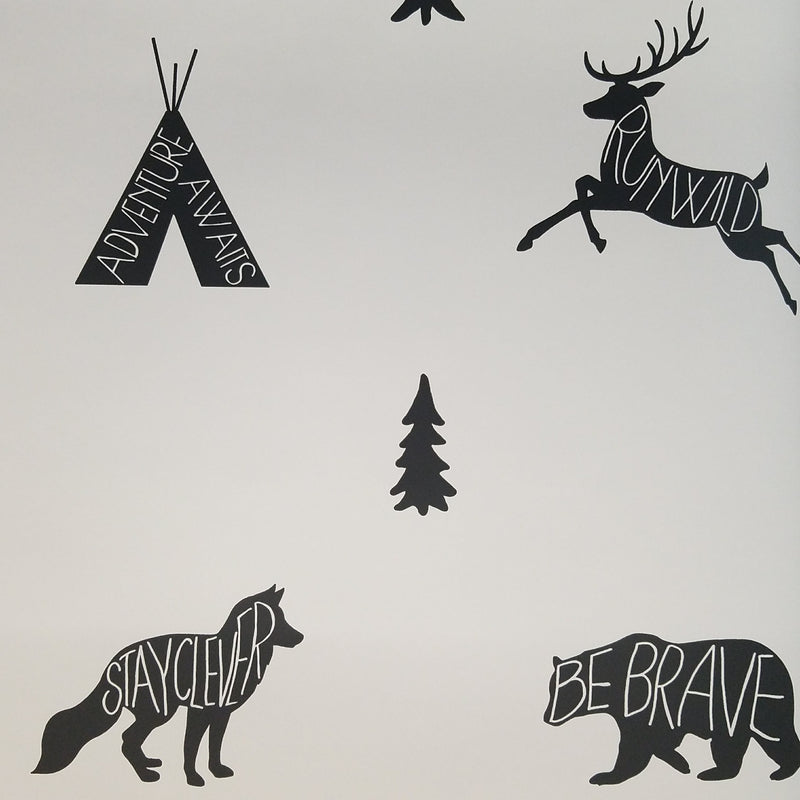 Black and White Run Wild Boho Animal Wallpaper