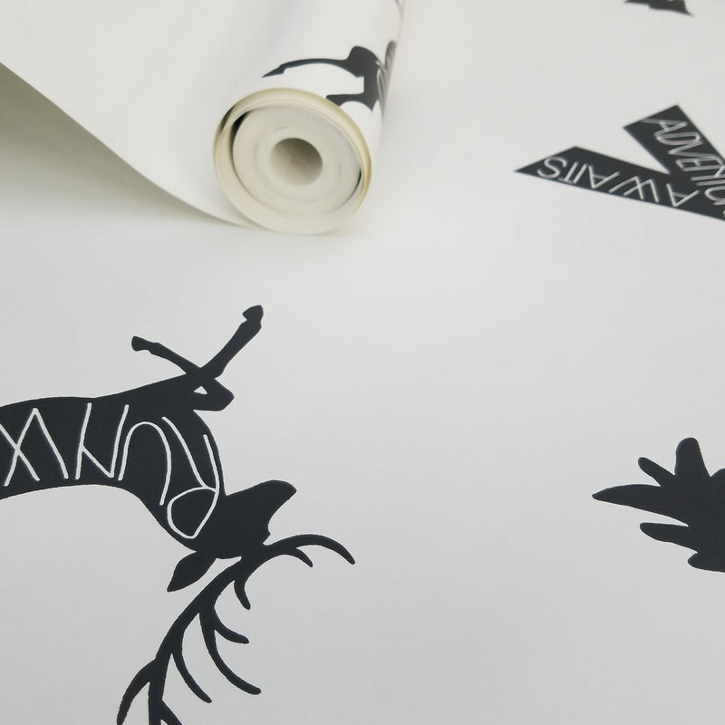 Black and White Run Wild Boho Animal Wallpaper
