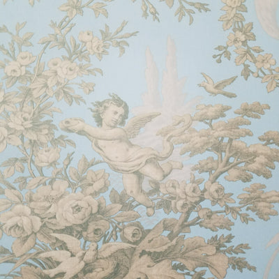 Victorian Cherub Floral in Blue & Gold Wallpaper