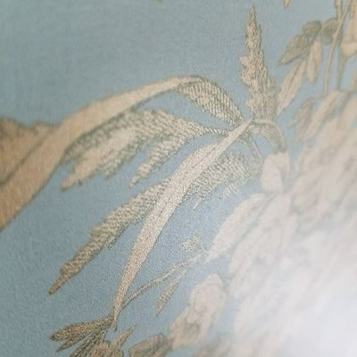 Victorian Cherub Floral in Blue & Gold Wallpaper