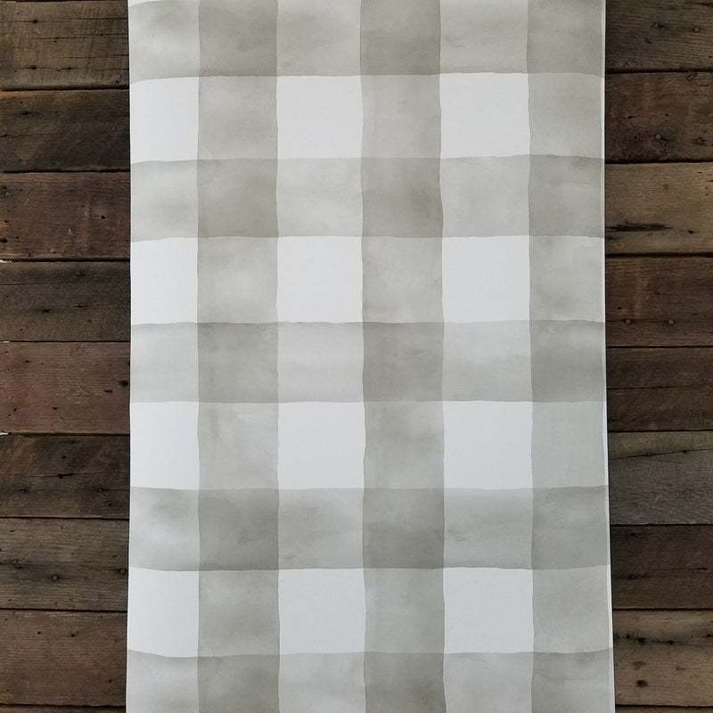 Magnolia Home Watercolor Buffalo Check Gray and White Plaid Wallpaper