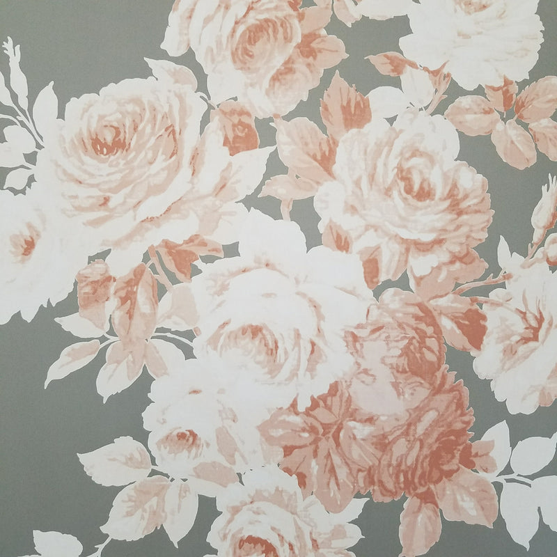 Magnolia Home Tea Rose Gray and Pink Floral Wallpaper