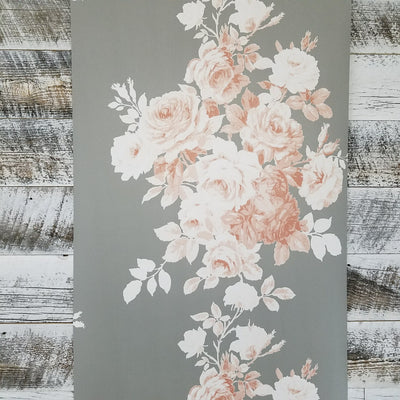 Magnolia Home Tea Rose Gray and Pink Floral Wallpaper