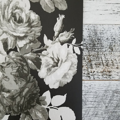 Magnolia Home Tea Rose Black and White Floral Wallpaper