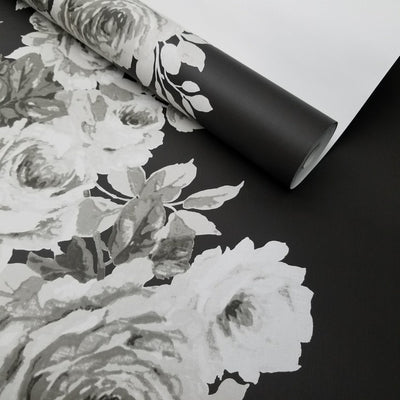 Magnolia Home Tea Rose Black and White Floral Wallpaper