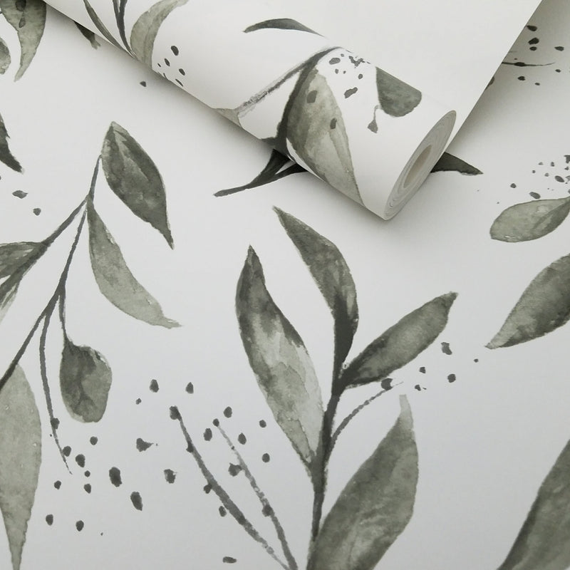 Magnolia Home Gray Olive Branch Botanical Wallpaper