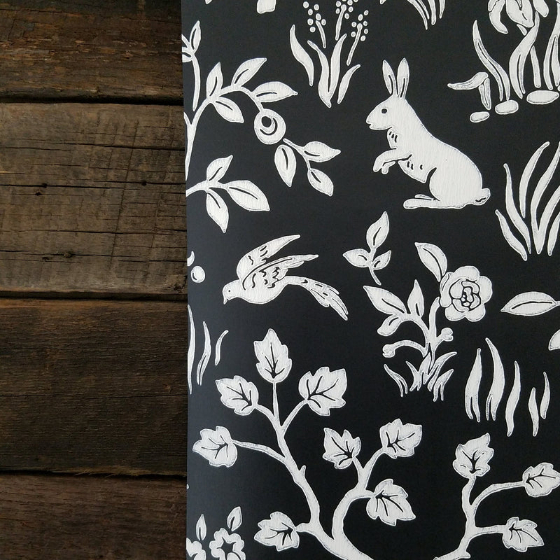 Magnolia Home Fox and Hare Black and White Textured Wallpaper