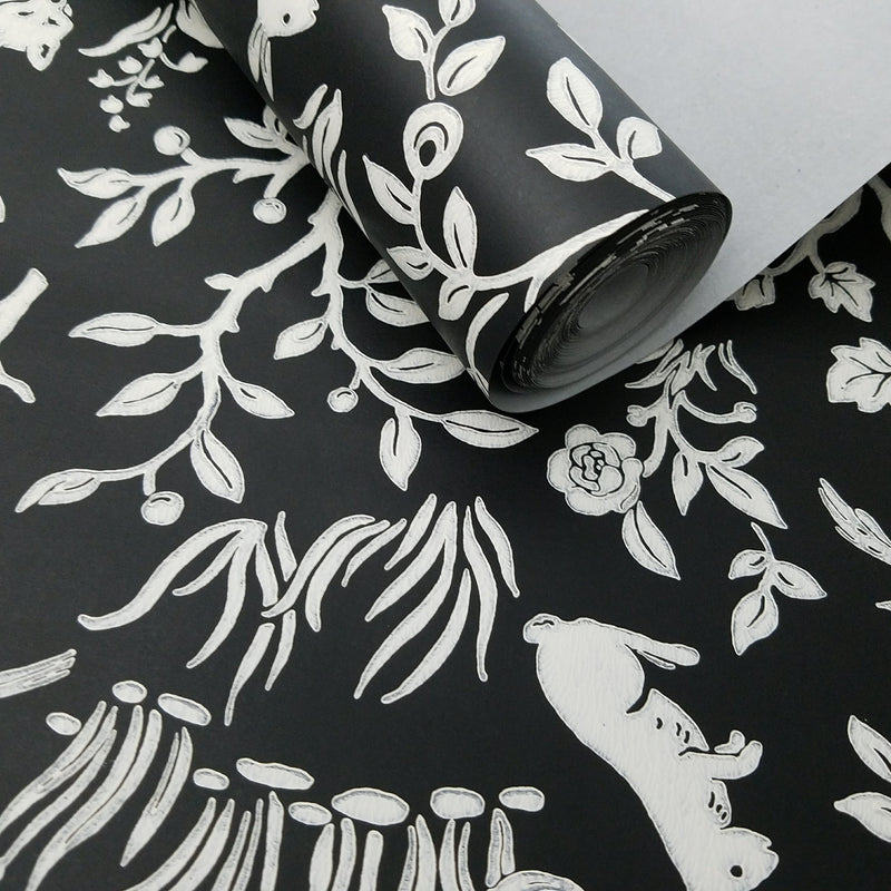 Magnolia Home Fox and Hare Black and White Textured Wallpaper