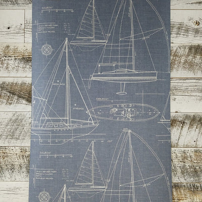 Wallquest Nautical Blueprint Sail Boat Wallpaper