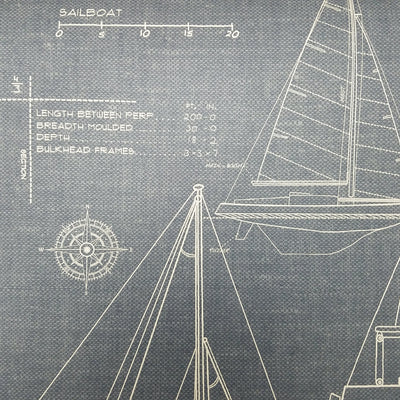 Wallquest Nautical Blueprint Sail Boat Wallpaper