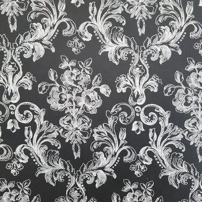 Norwall Victorian Damask in White on Black Wallpaper