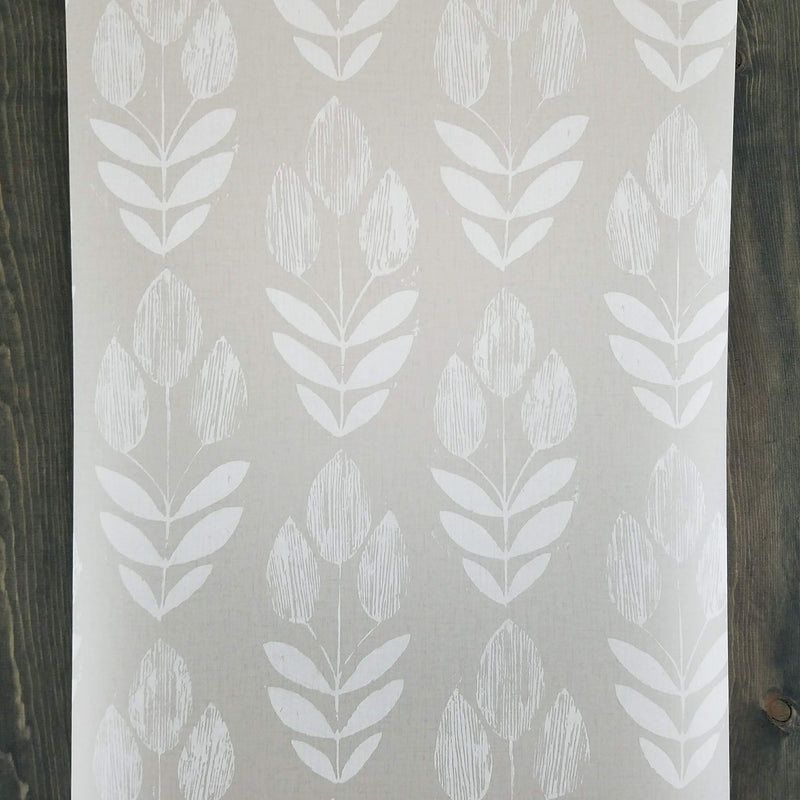 Garland Dove Gray Scandinavian Block Print Tulip Wallpaper