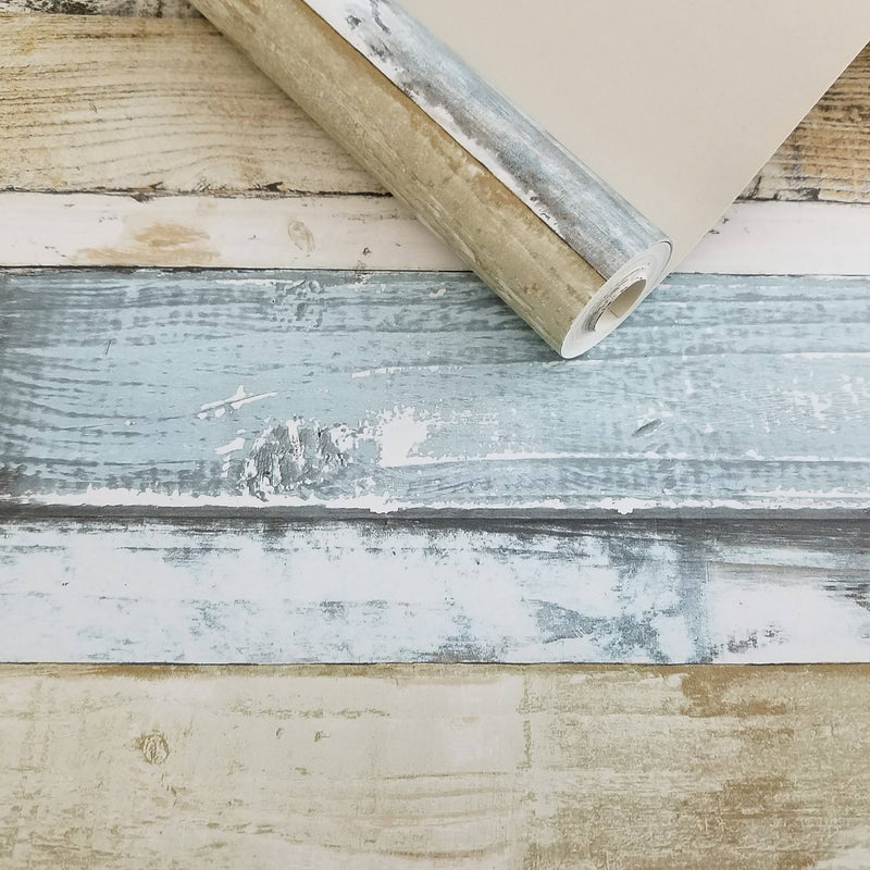 Distressed Blue Weathered Beachwood Wallpaper