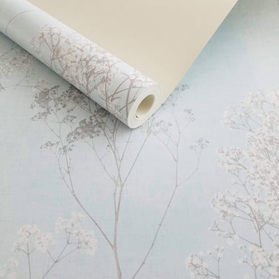 Queen Anne's Soft Blue Lace Floral Wallpaper