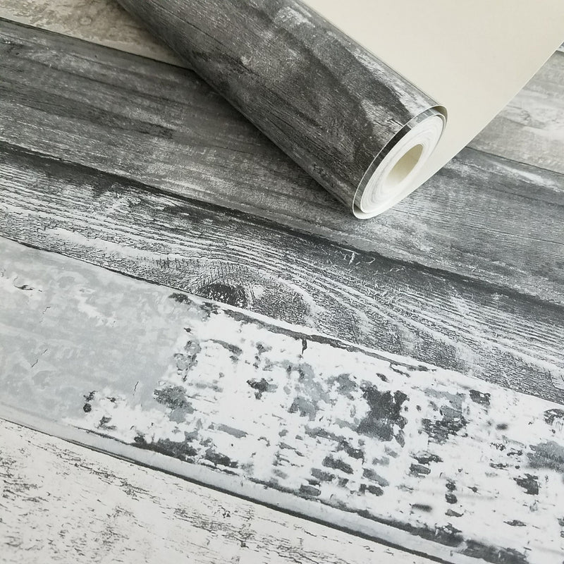 Modern Gray Charcoal Weathered Beachwood Wallpaper