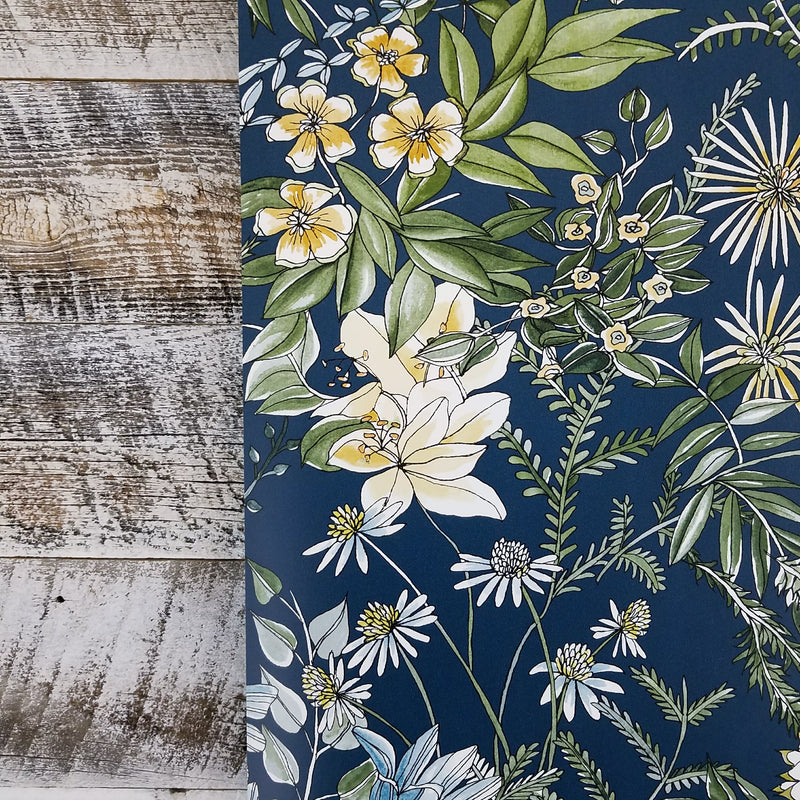 A Street Prints Full Bloom Navy Blue Floral Wallpaper