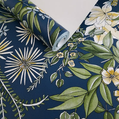 A Street Prints Full Bloom Navy Blue Floral Wallpaper