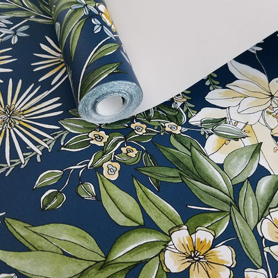 A Street Prints Full Bloom Navy Blue Floral Wallpaper