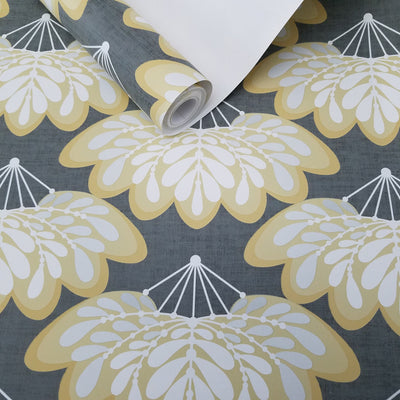 Lotus Mustard Floral Fans Wallpaper