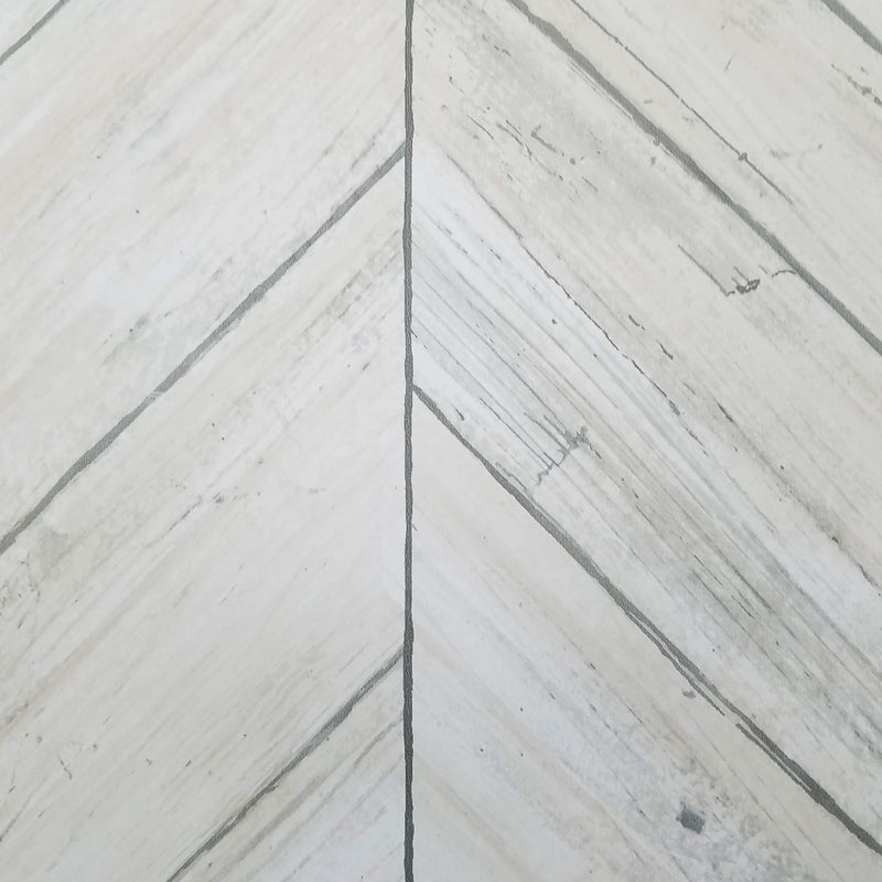 White Chevron Wood Boards Peel and Stick Wallpaper