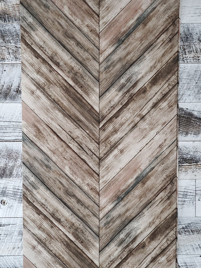 Brown Chevron Wood Boards Peel and Stick Wallpaper