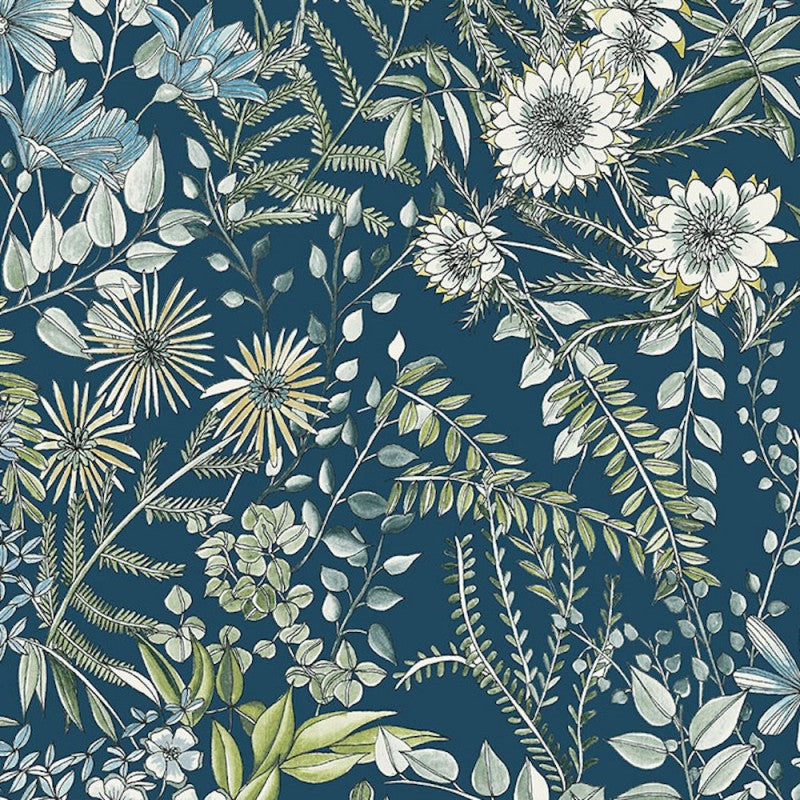 A Street Prints Full Bloom Navy Blue Floral Wallpaper