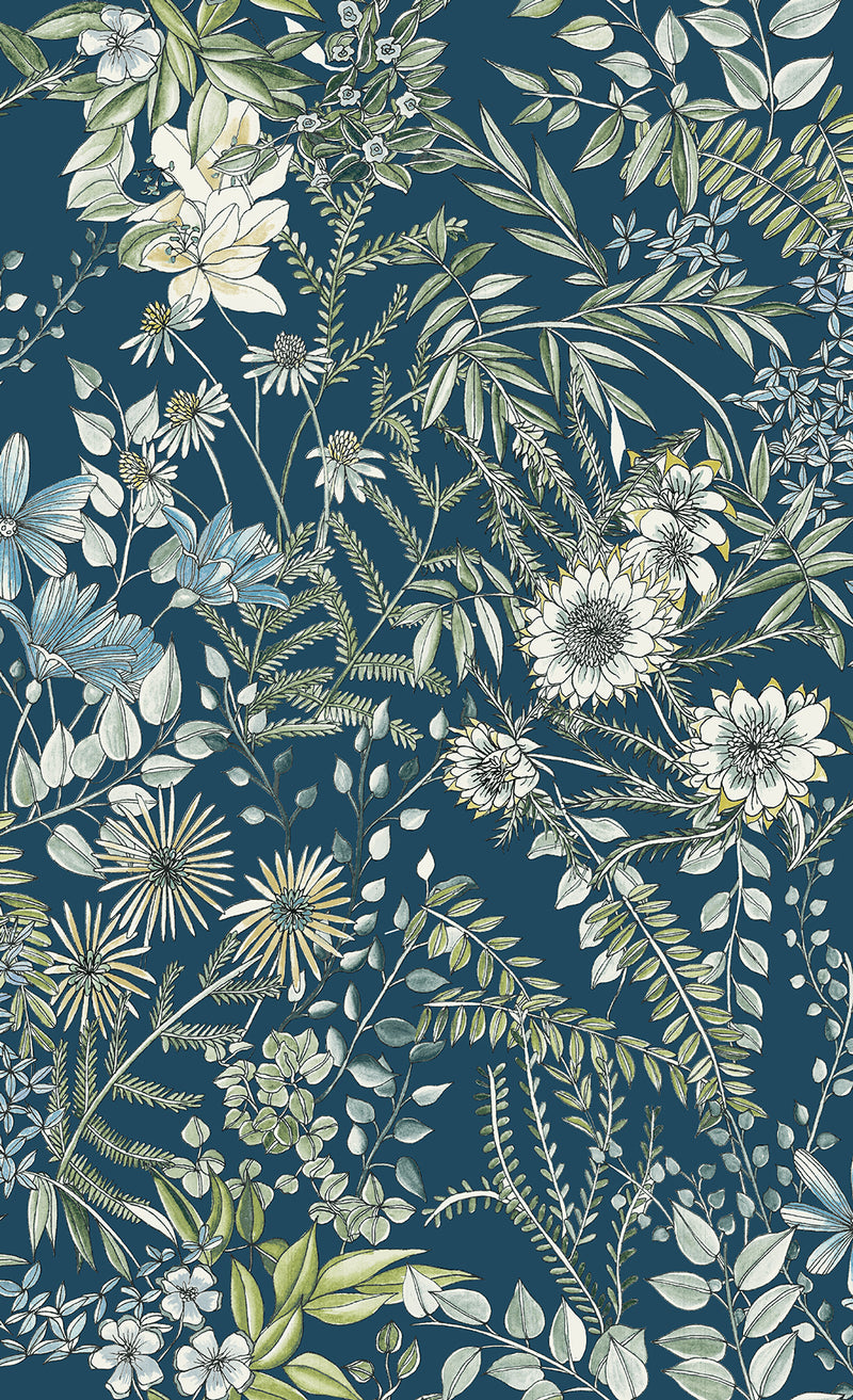 A Street Prints Full Bloom Navy Blue Floral Wallpaper