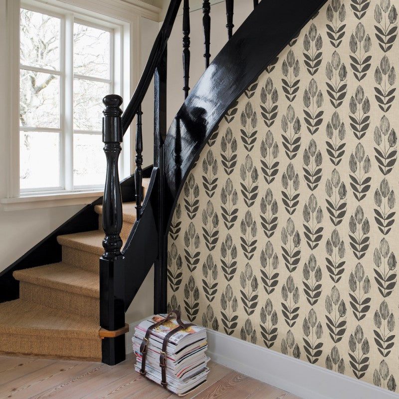 Scandinavian Folk Tulip Contemporary Peel and Stick Wallpaper