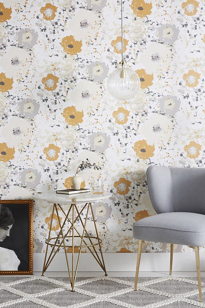 York Spontaneity Metallic Gold Silver Floral Wallpaper