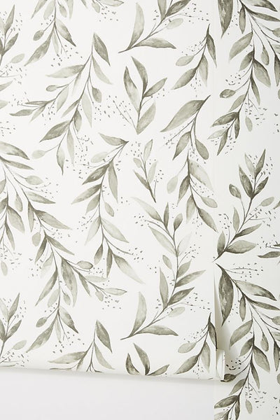 Magnolia Home Gray Olive Branch Botanical Wallpaper