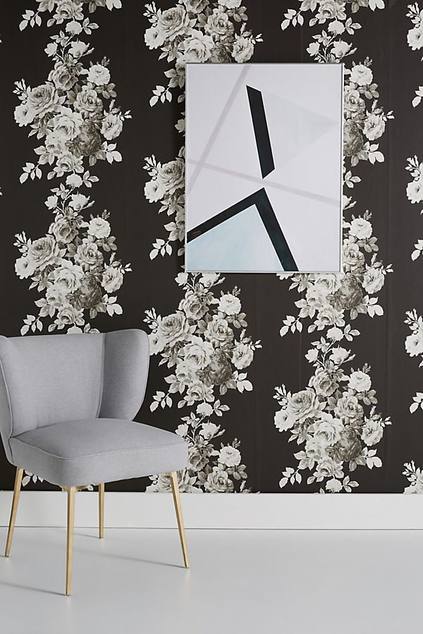 Magnolia Home Tea Rose Black and White Floral Wallpaper