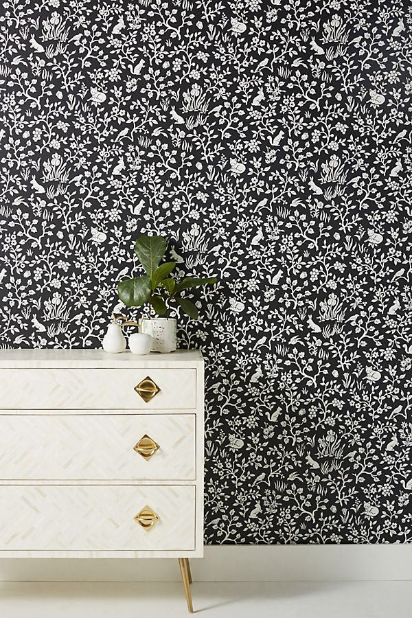 Magnolia Home Fox and Hare Black and White Textured Wallpaper