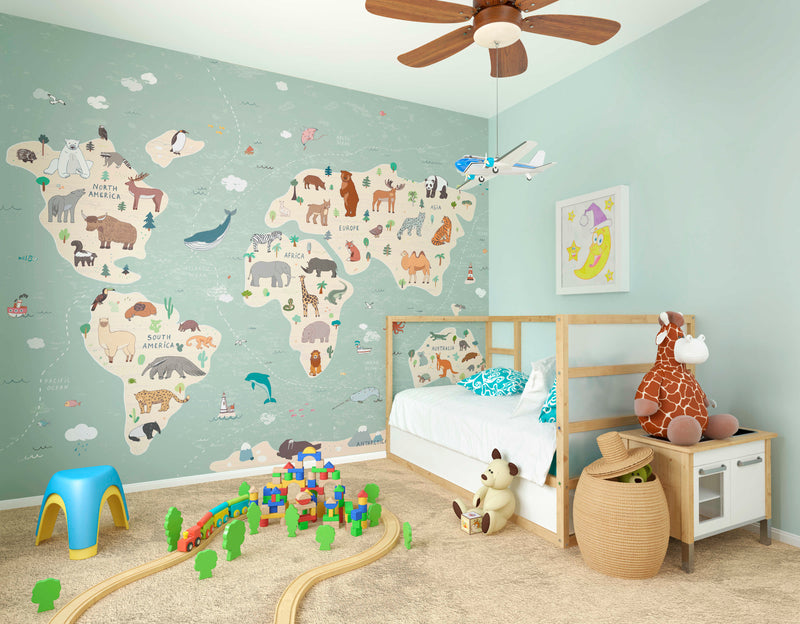 Illustration of a Children’s World Map Wall Mural