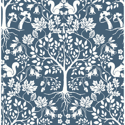 Leo Navy Tree Woodland Scandinavian Wallpaper