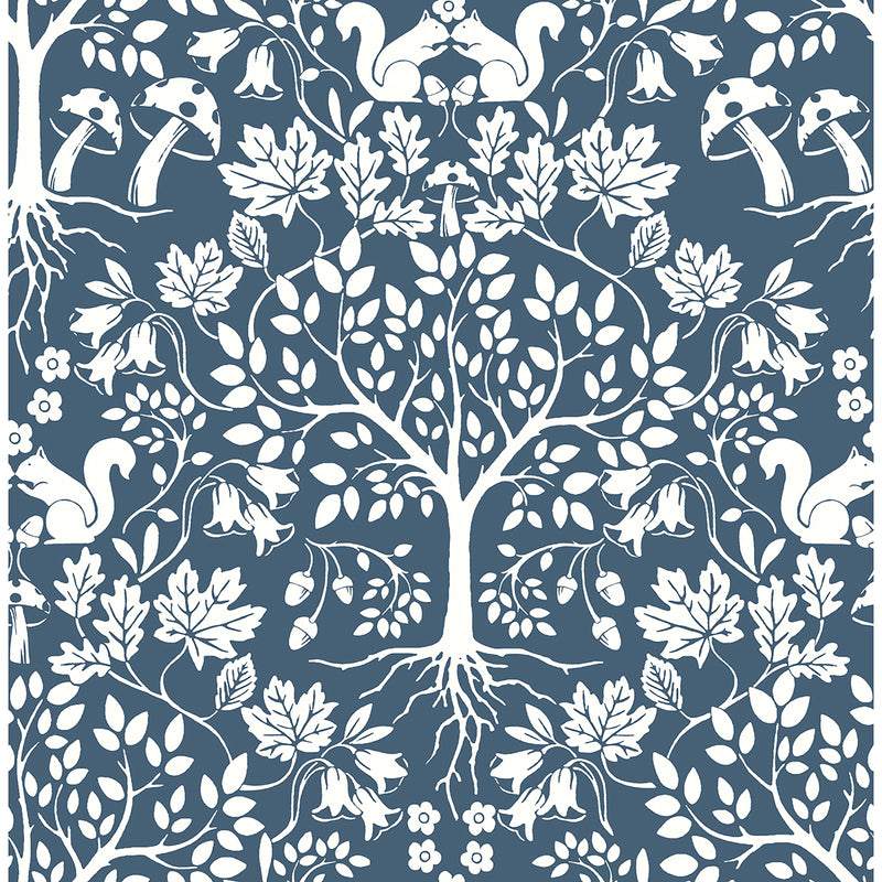 Leo Navy Tree Woodland Scandinavian Wallpaper