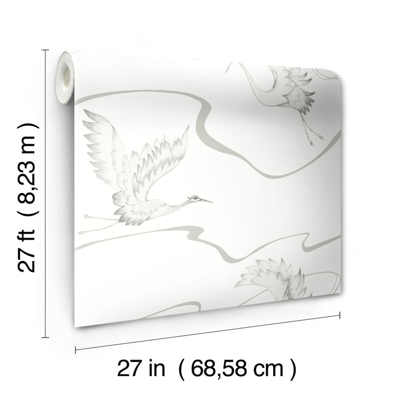 Soaring Cranes White Wallpaper